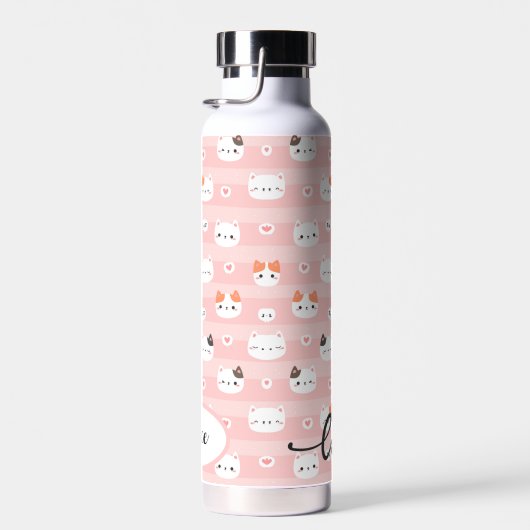 ピンクのかわいい猫のパーソナライズされた子たち ウォーターボトル (右面)