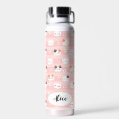 ピンクのかわいい猫の名前入りデザイン ウォーターボトル (背面)