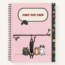ピンクのかわいい猫カフェノートブック