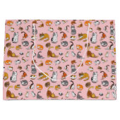 ピンクのかわいい猫パターンデザイン猫好き- ラージペーパーバッグ (正面)