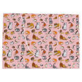 ピンクのかわいい猫パターンデザイン猫好き- ラージペーパーバッグ (裏面)