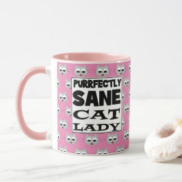 ピンクのかわいい猫好きレディースTシャツ PURRFECTLY SANE CAT LADY マグカップ