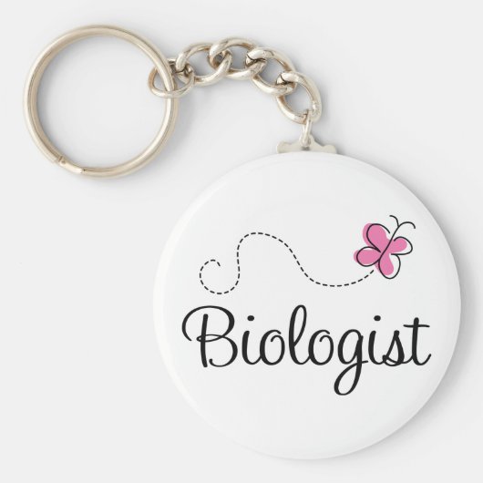 ピンクのかわいい生物学者 キーホルダー (正面)