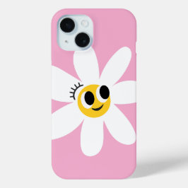 ピンクのかわいい白いデイジー iPhone 15 カバー