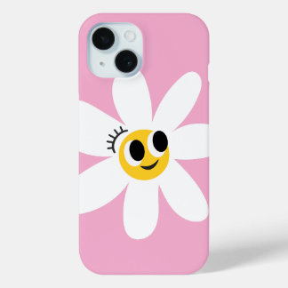 ピンクのかわいい白いデイジー iPhone 15 カバー