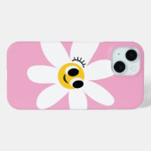 ピンクのかわいい白いデイジー iPhone 15 カバー (裏面 (横))
