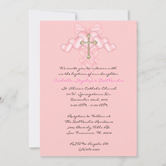 ピンクのかわいい聖餐または洗礼の招待 招待状 (正面)