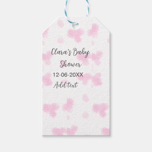 ピンクのかわいい花の赤ちゃんシャワーの水の色モダンの日付 ギフトタグ (正面)
