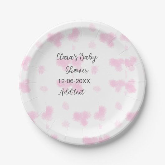 ピンクのかわいい花の赤ちゃんシャワーの水の色モダンの日付 ペーパープレート (正面)