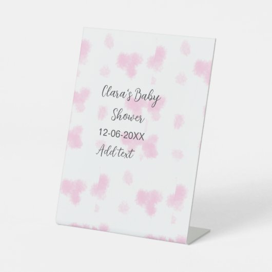 ピンクのかわいい花の赤ちゃんシャワーの水の色モダンの日付 台座サイン (正面)