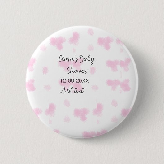 ピンクのかわいい花の赤ちゃんシャワーの水の色モダンの日付 缶バッジ (正面)