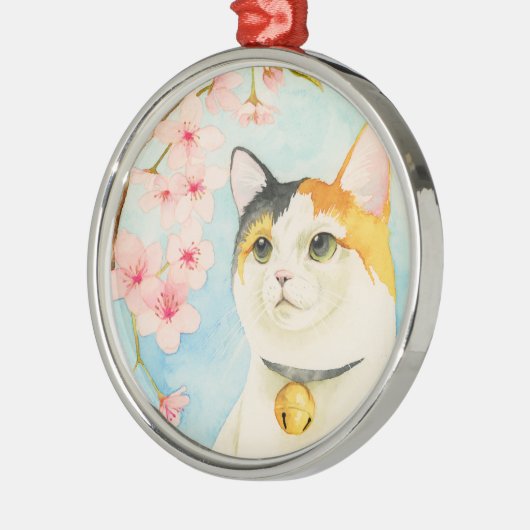 ピンクのかわいい茶色のぶち猫によっては水彩画が開花します メタルオーナメント (左)