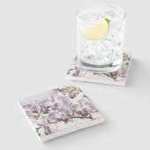 ピンクのかわいい蘭の花と蝶のスケッチ ストーンコースター (横)