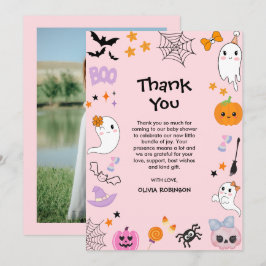 ピンクのかわいい赤ちゃんおばけのハロウィン・ベビーシャワー サンキューカード
