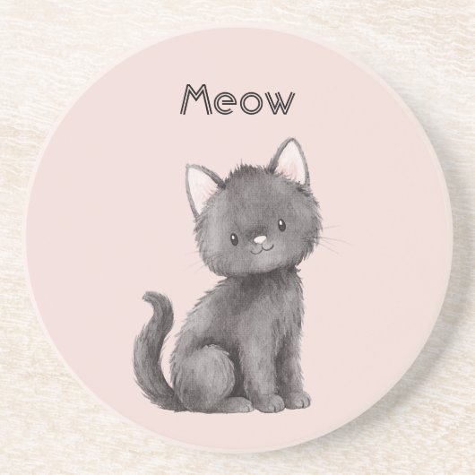 ピンクのかわいい黒猫 コースター (正面)