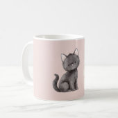 ピンクのかわいい黒猫 ニャー コーヒーマグカップ (正面左)