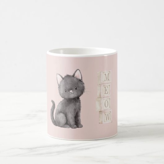 ピンクのかわいい黒猫 ニャー コーヒーマグカップ (中央)