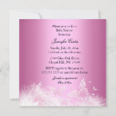 ピンクのかわいらしキラキラ蝶の赤ちゃんシャワーエスニック 招待状 (裏面)