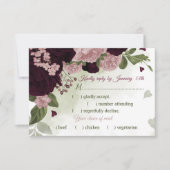 ピンクのかわいらし梅ブルゴーニュの花の緑の食事の選択肢 出欠カード (正面)