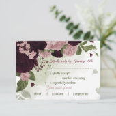 ピンクのかわいらし梅ブルゴーニュの花の緑の食事の選択肢 出欠カード (スタンド正面)