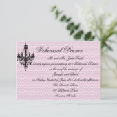 ピンクのかわいらし水玉模様で黒のシャンデリアレ 招待状 (スタンド正面)