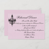 ピンクのかわいらし水玉模様で黒のシャンデリアレ 招待状 (正面/裏面)
