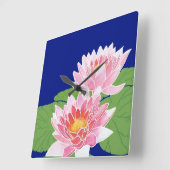 ピンクのかわいらし睡蓮:正方形の壁時計 スクエア壁時計 (傾斜)