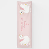 ピンクのかわいガーリーい白鳥の優雅な誕生日パーティーのバナー 横断幕 (縦)