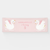 ピンクのかわいガーリーい白鳥の優雅な誕生日パーティーのバナー 横断幕 (横)