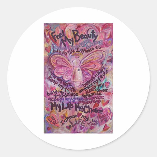 ピンクのがん天使の詩カスタム芸術シールデカール ラウンドシール (正面)