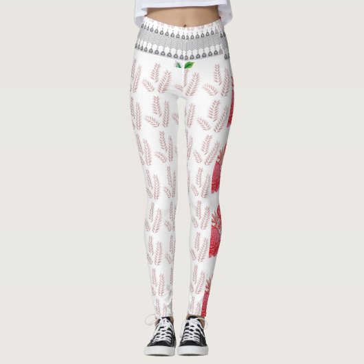 ピンクのが付いた白い背景 レギンス (正面)