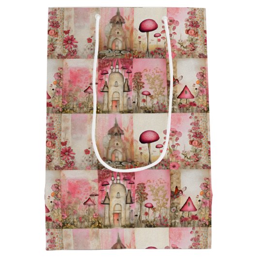 ピンクのきのこの家 ミディアムペーパーバッグ (裏面)