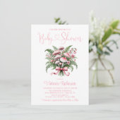 ピンクのきのこブーケの女の子のベビーシャワー 招待状 (スタンド正面)