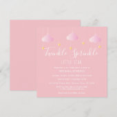 ピンクのきらきら星の赤ちゃんシャワー 招待状 (正面/裏面)