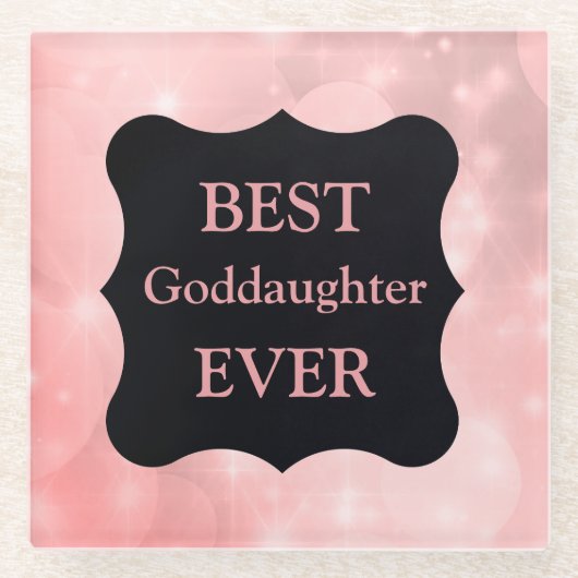 ピンクのきらびや最高のかなゴッドドーター！デザイン ガラスコースター (正面)