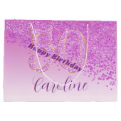 ピンクのきらめきが可愛い50歳の誕生日 ラージペーパーバッグ (裏面)