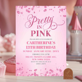 ピンクのきらめき Pretty in Pink バースデーパーティー 招待状