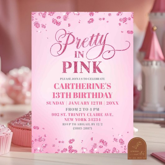 ピンクのきらめき Pretty in Pink バースデーパーティー 招待状