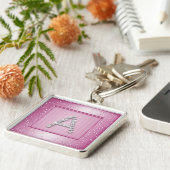 ピンクのきらめくとモノグラムのスパークル キーホルダー (側面)