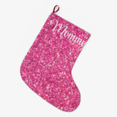 ピンクのきらめくグリッターパターン ラージクリスマスストッキング (正面 (吊り時))