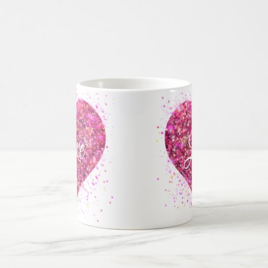 ピンクのきらめくシークインハート愛バレンタイン コーヒーマグカップ (中央)