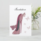 ピンクのきらめくスチレットと蝶の招待状 招待状 (スタンド正面)