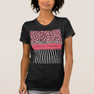 ピンクのきらめくレオパードプリントがキュートな女の子らしいデザイン Tシャツ