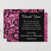 ピンクのきらめく渦巻はメッセージカード感謝していしています サンキューカード (正面/裏面)