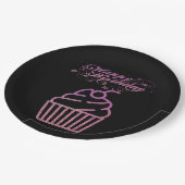 ピンクのきらめく誕生日のカップケーキの紙皿 ペーパープレート (アングル)