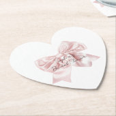 ピンクのきれいなリボン ブライダルシャワー ペーパーコースター (アングル)