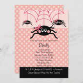 ピンクのくものハロウィンの誕生日の招待状 招待状 (正面/裏面)