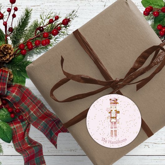 ピンクのくるみクラッカーバレエのクリスマスステッカーラベル ラベル