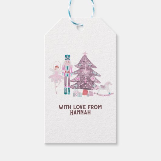 ピンクのくるみ割りクリスマス ギフトタグ (正面)