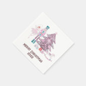 ピンクのくるみ割りクリスマス スタンダードカクテルナプキン (角)